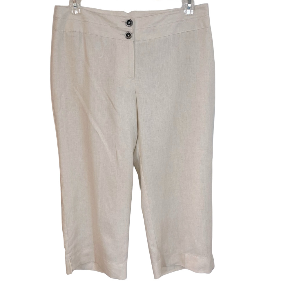RW & CO Women’s Fully Lined 100% Linen Cropped Ivory Cream Pants Size 10 Capri